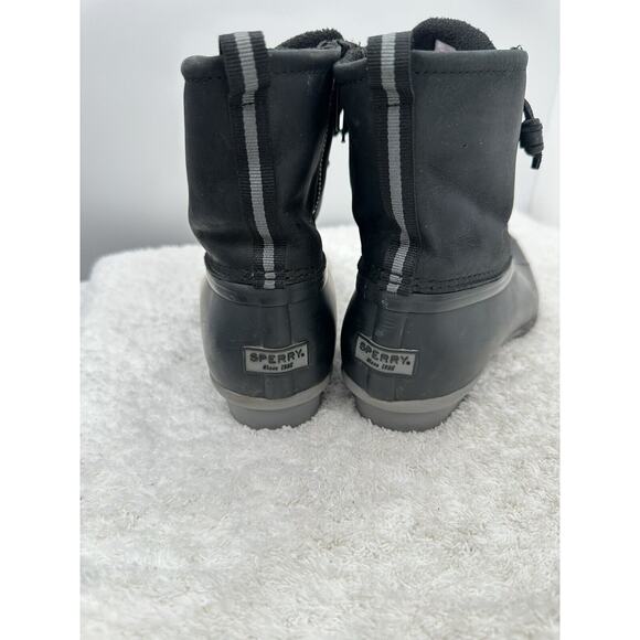 Sperry Boots Womens 10 Saltwater Lace Up Zip Ankle Duck Boot 86423 Black Leather - Picture 3 of 11